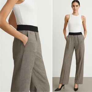 THAKOON Smocked Waist Wide Leg Pull On Trouser Brown Combo Houndstooth Sz 6